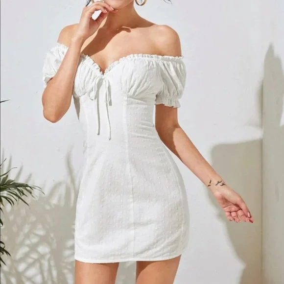 white christmas dresses SHEIN Frenchy Women's Patchwork Water Soluble Lace Waist Cinched Dress –  Loyabi main image 0